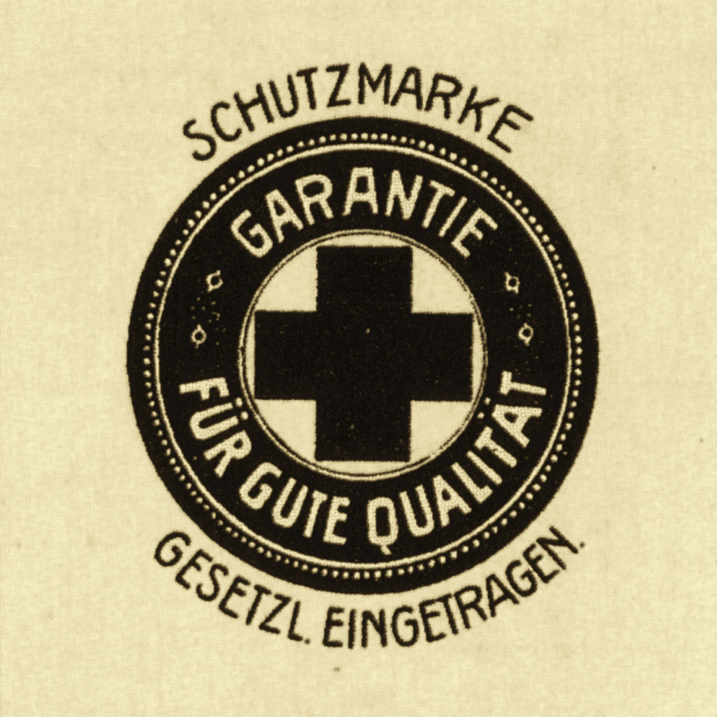 Abbildung der nostalgischen Schutzmarke: Garantie für gute Qualität, gesetzl. eingetragen.