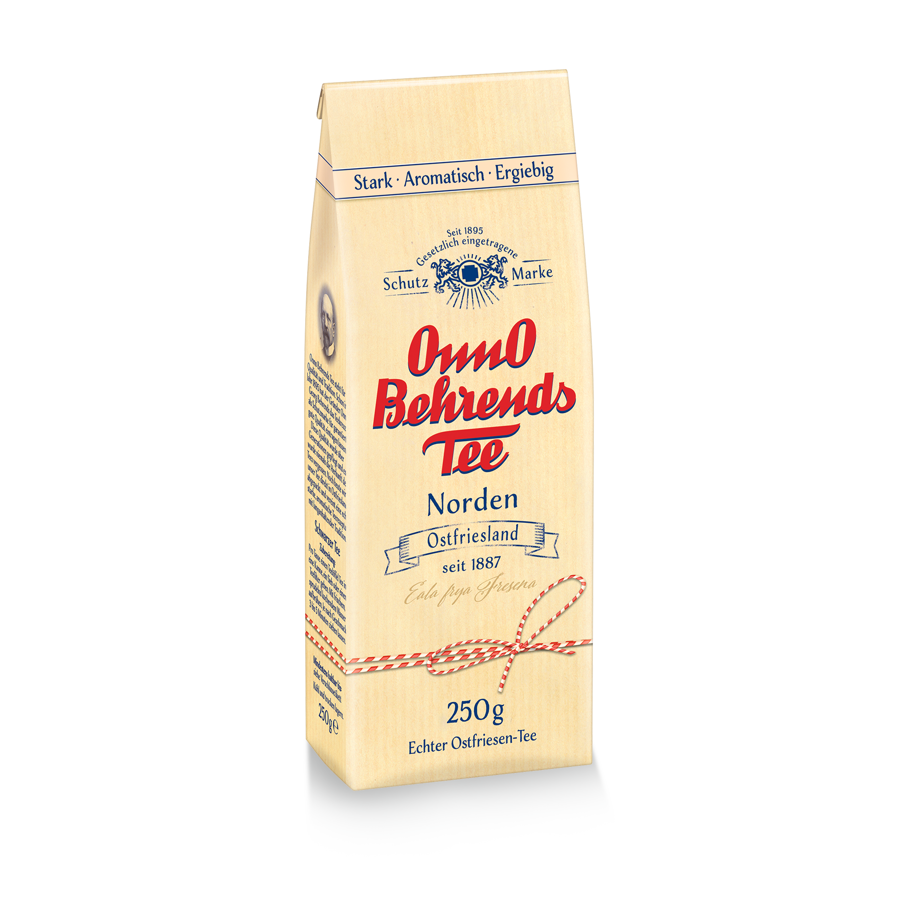 250g Verpackung von Onno Behrends Tee, Echter Ostfriesen-Tee. Stark - Aromatisch - Ergiebig