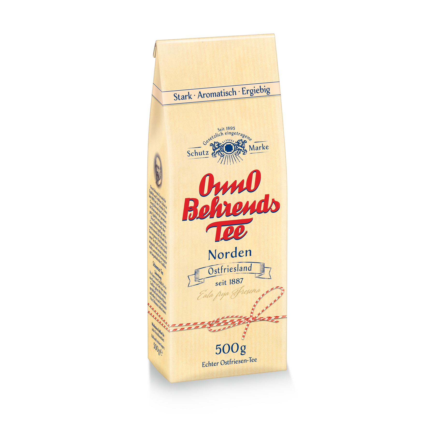 500g Verpackung von Onno Behrends Tee, Echter Ostfriesen-Tee. Stark - Aromatisch - Ergiebig